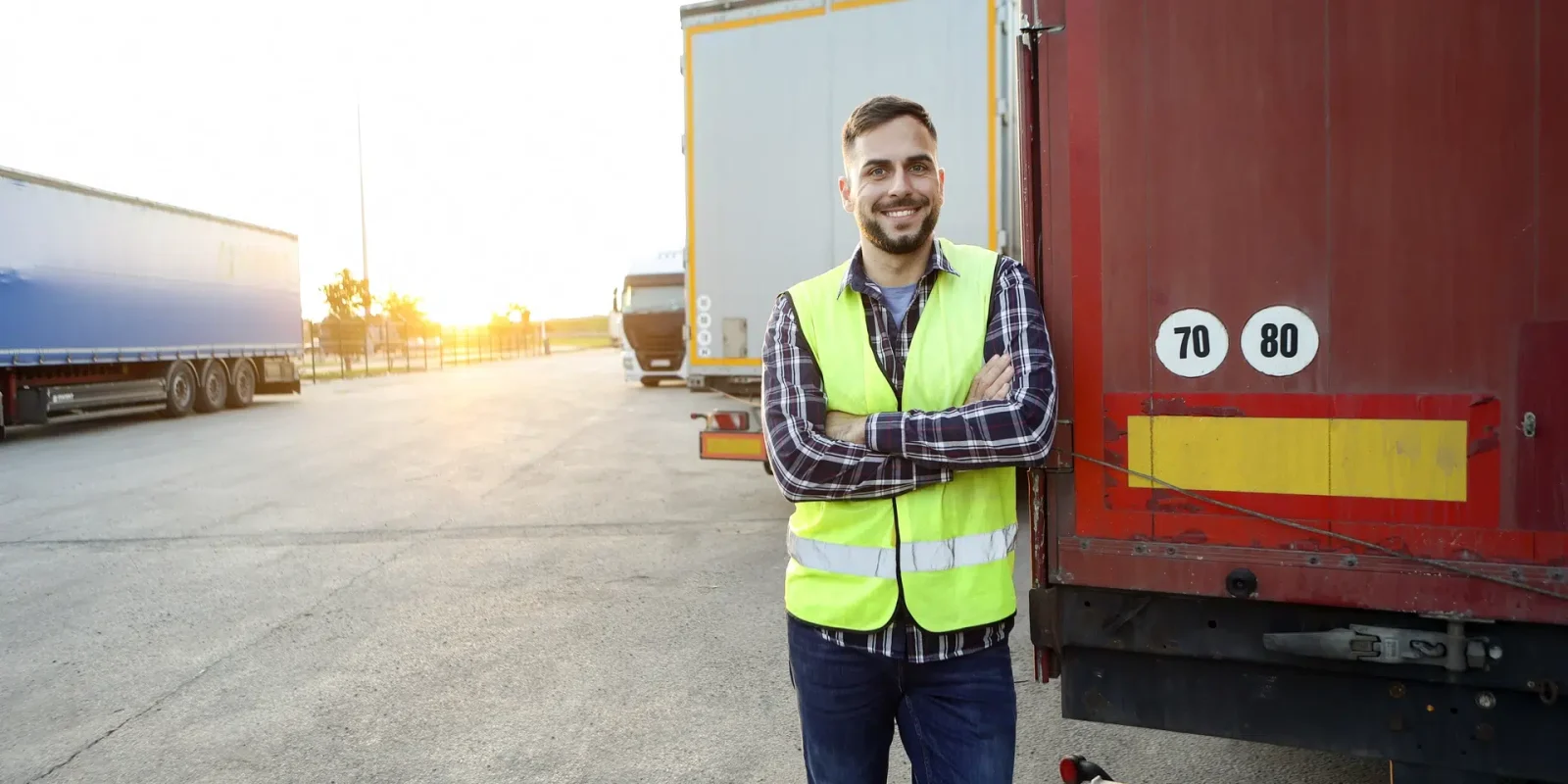 final-mile-delivery-truck-driver-smiling A final mile delivery truck driver leans against his truck, smiling.